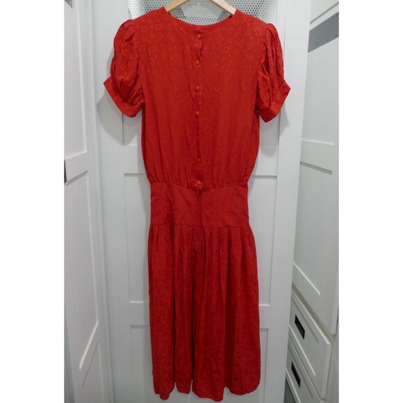 SOLD Vintage 80s Nordstrom 100% Silk Secretary Dress Geometric Print Drop Waist - Picture 5 of 6